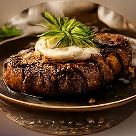 Pieza de carne marinada y coronada con mousse