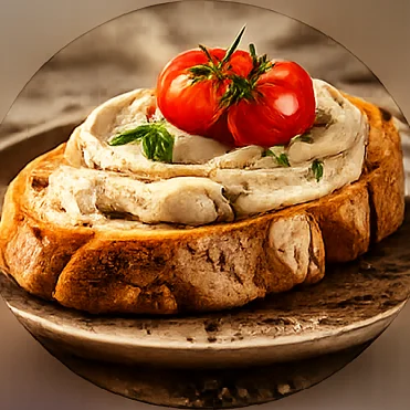 Tostada con mousse y tomate cherry